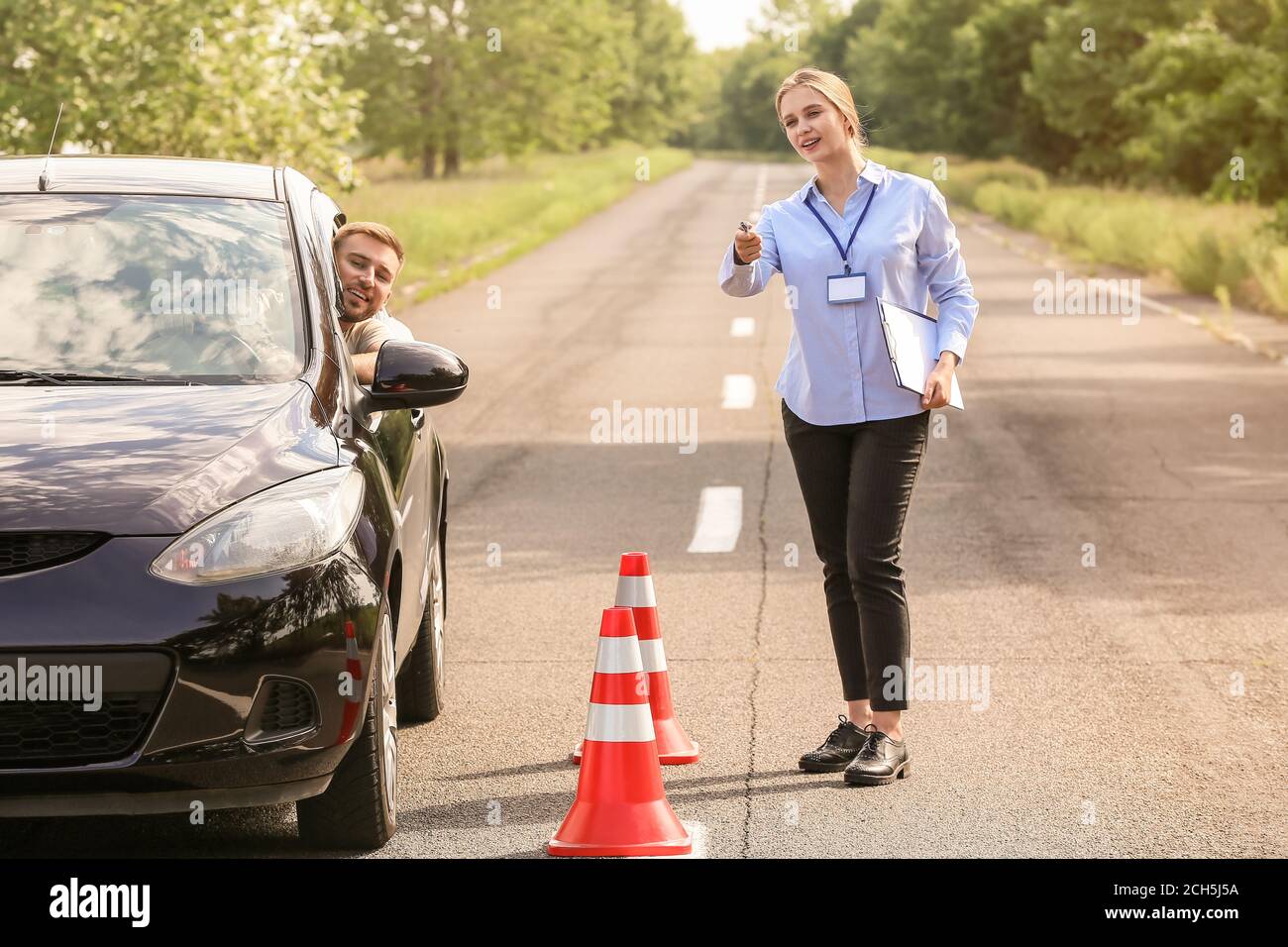Instructor conducting driver licence test Stock Photo Alamy