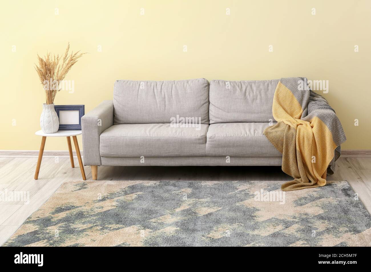 Interior of modern room with sofa and beautiful carpet Stock Photo Alamy