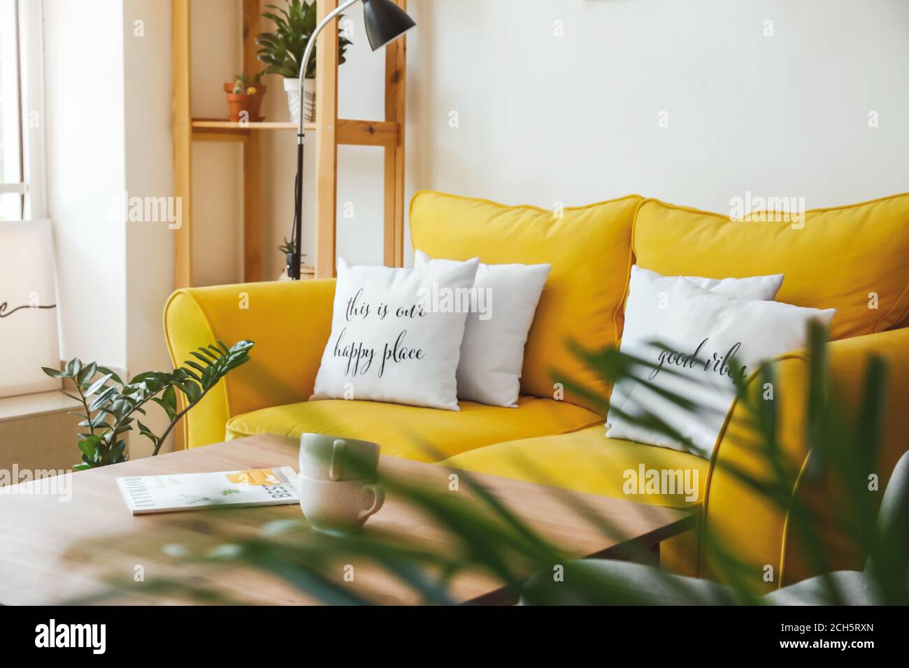 Interior of modern room with cozy sofa Stock Photo - Alamy
