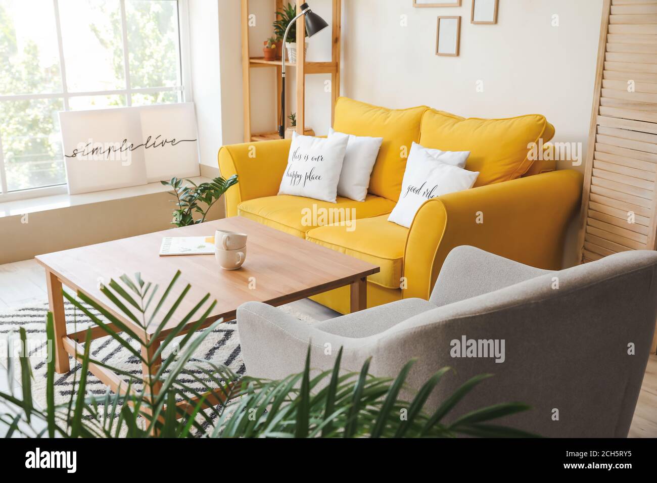 Interior of modern room with cozy sofa Stock Photo - Alamy