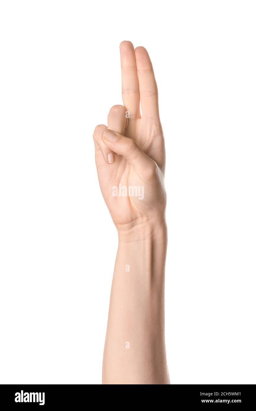 Hand showing letter U on white background. Sign language alphabet Stock ...