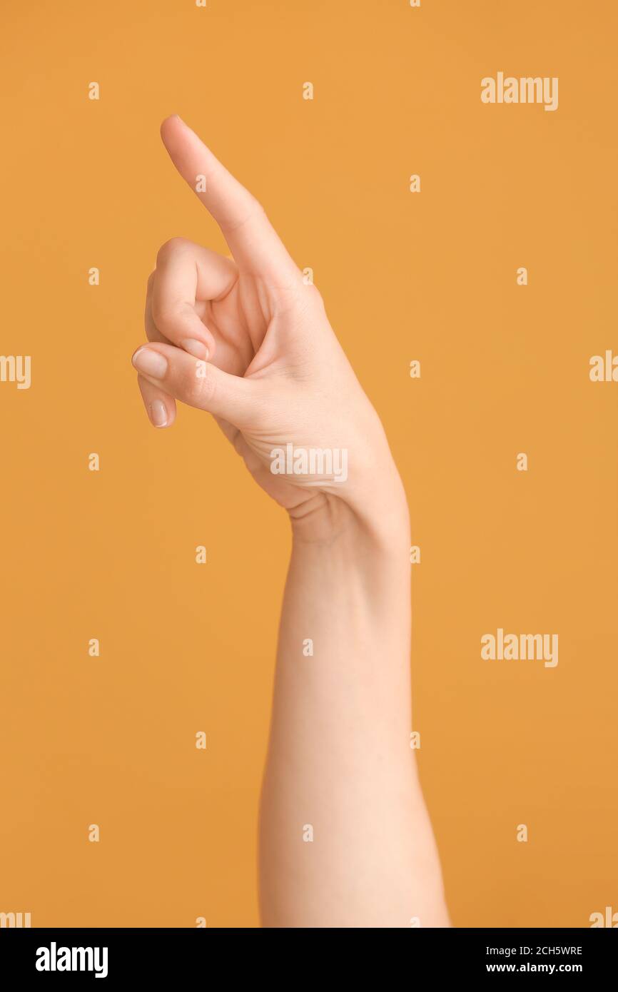 Hand showing letter Z on color background. Sign language alphabet Stock ...