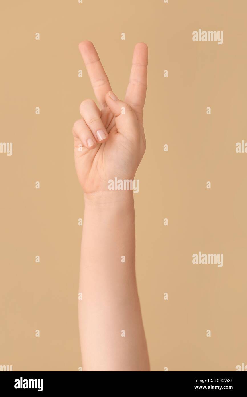 Hand showing letter K on color background. Sign language alphabet Stock ...