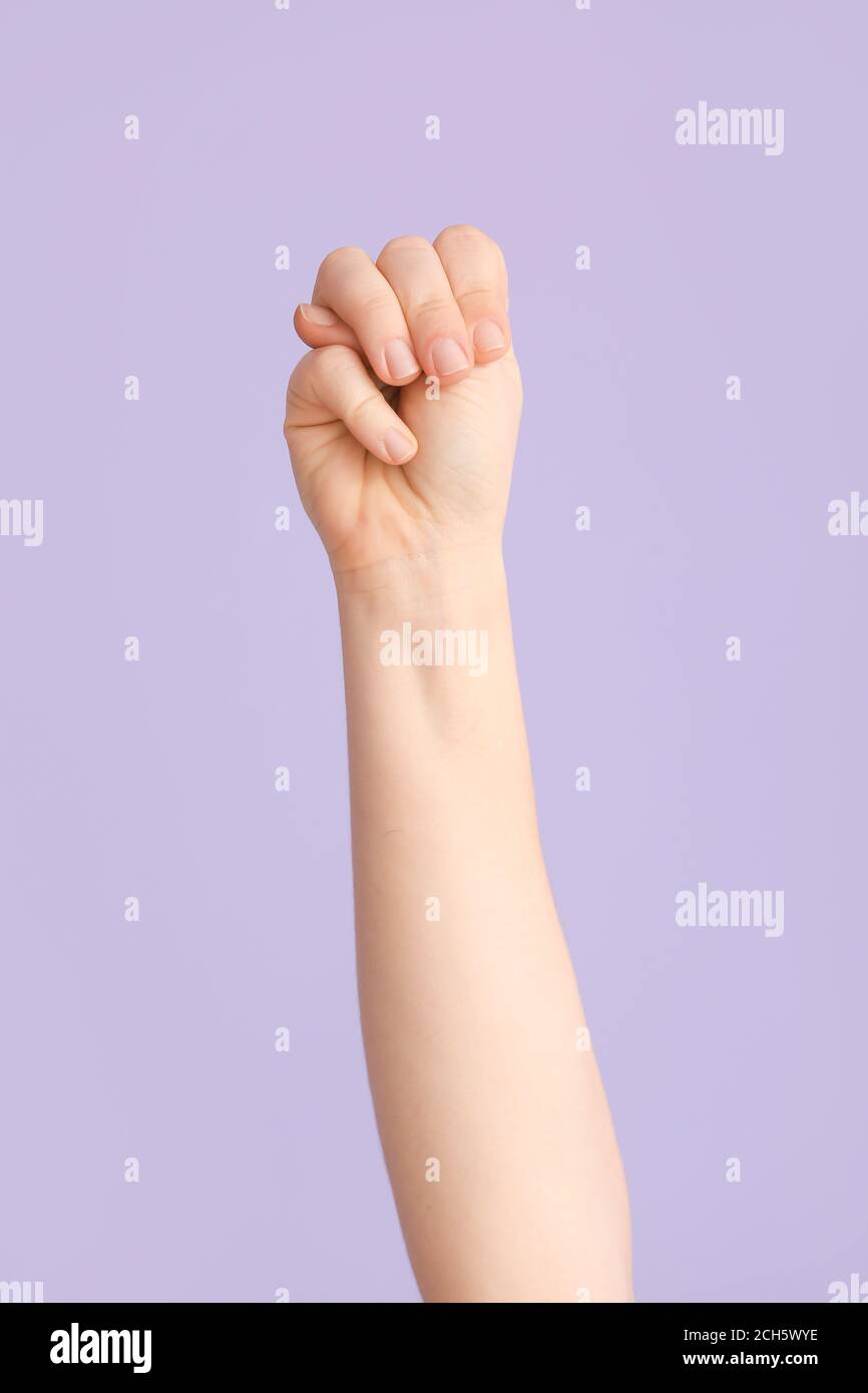 Hand showing letter M on color background. Sign language alphabet Stock ...