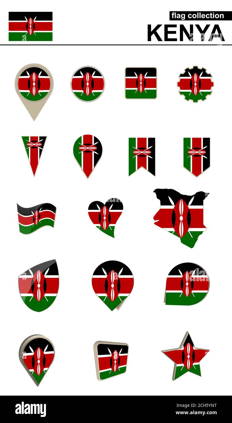 Kenya Flag Collection. Big set for design. Vector Illustration Stock ...