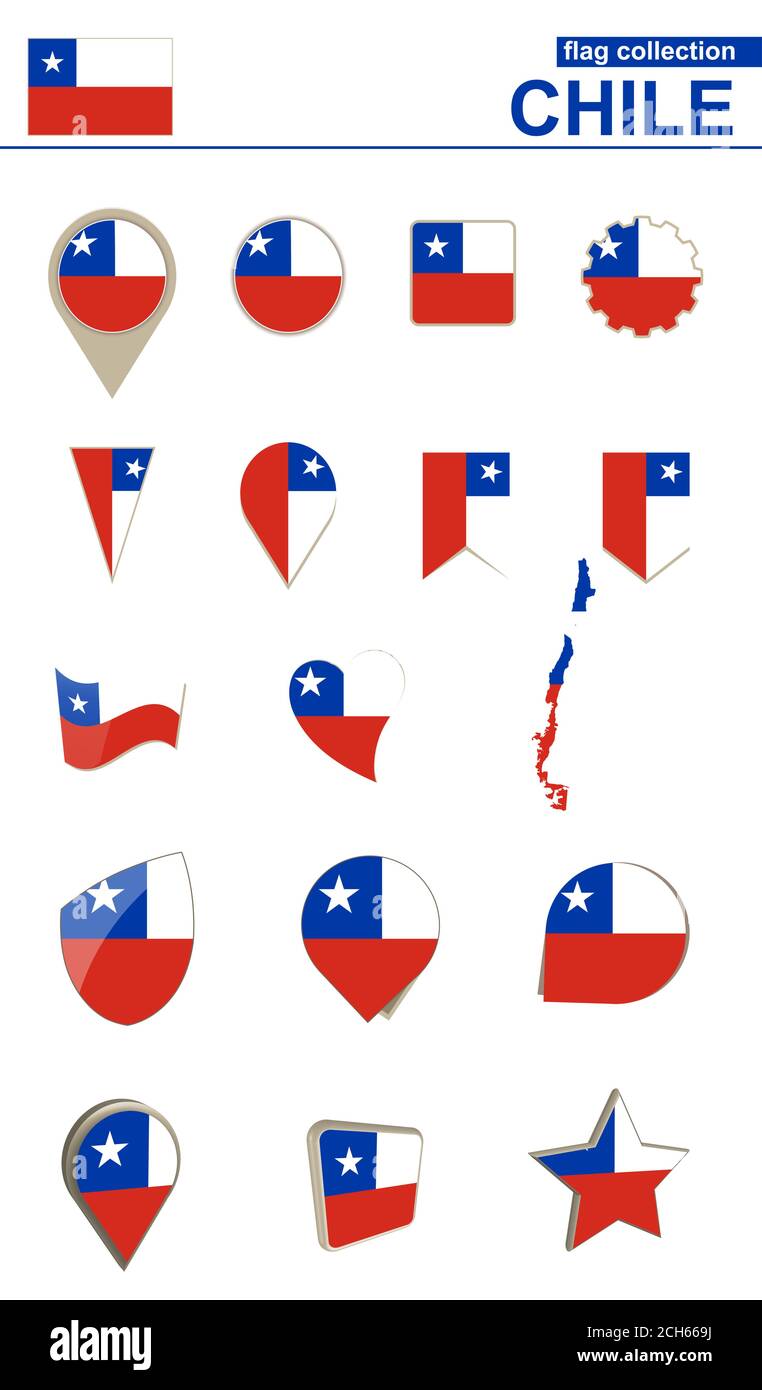 Chile Flag Collection. Big set for design. Vector Illustration. Stock Vector