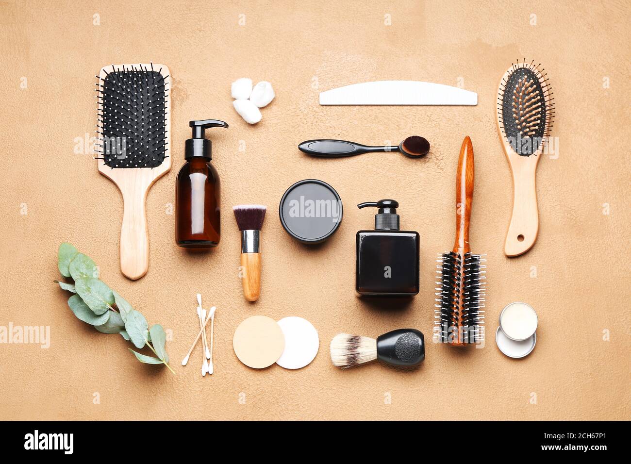 Personal hygiene products on color background. Ecology concept Stock