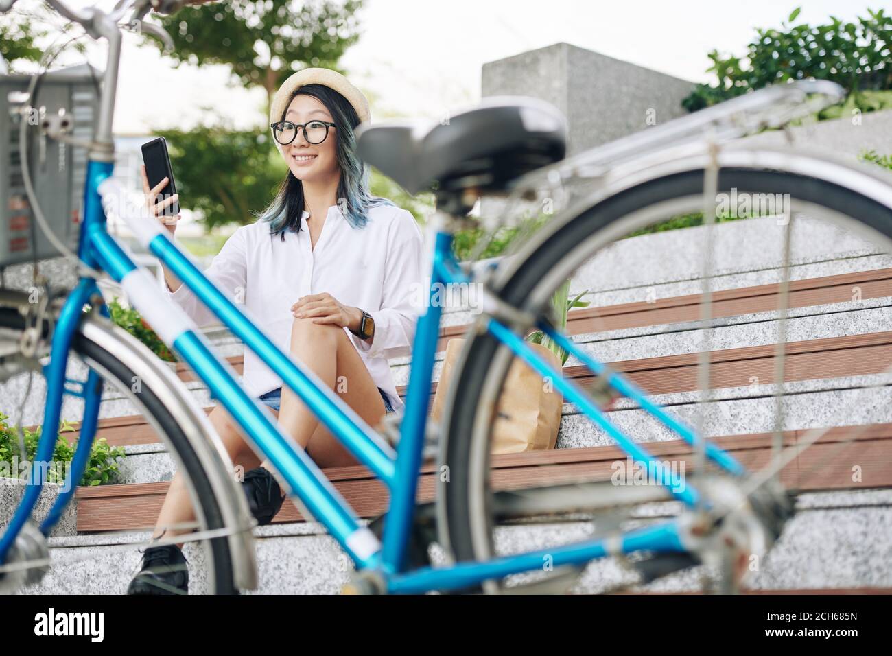Taking selfie after bicycle ride Stock Photo Alamy