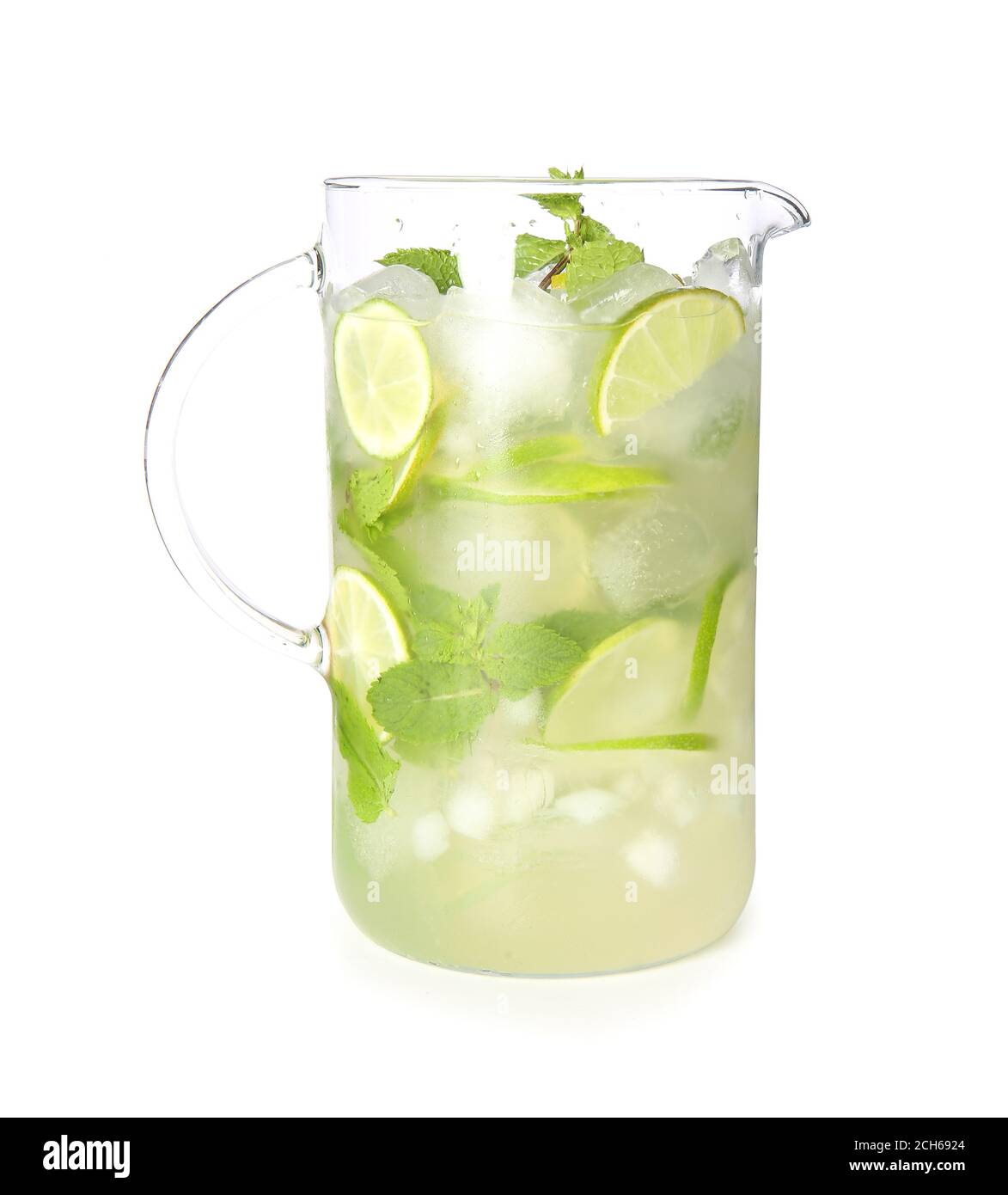 Jug of fresh mojito on white background Stock Photo - Alamy