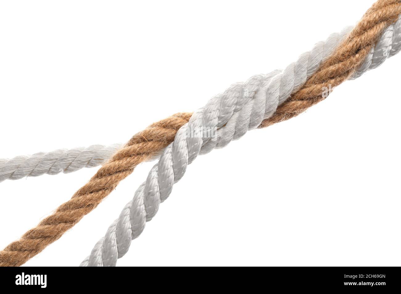 Twisted ropes on white background Stock Photo - Alamy