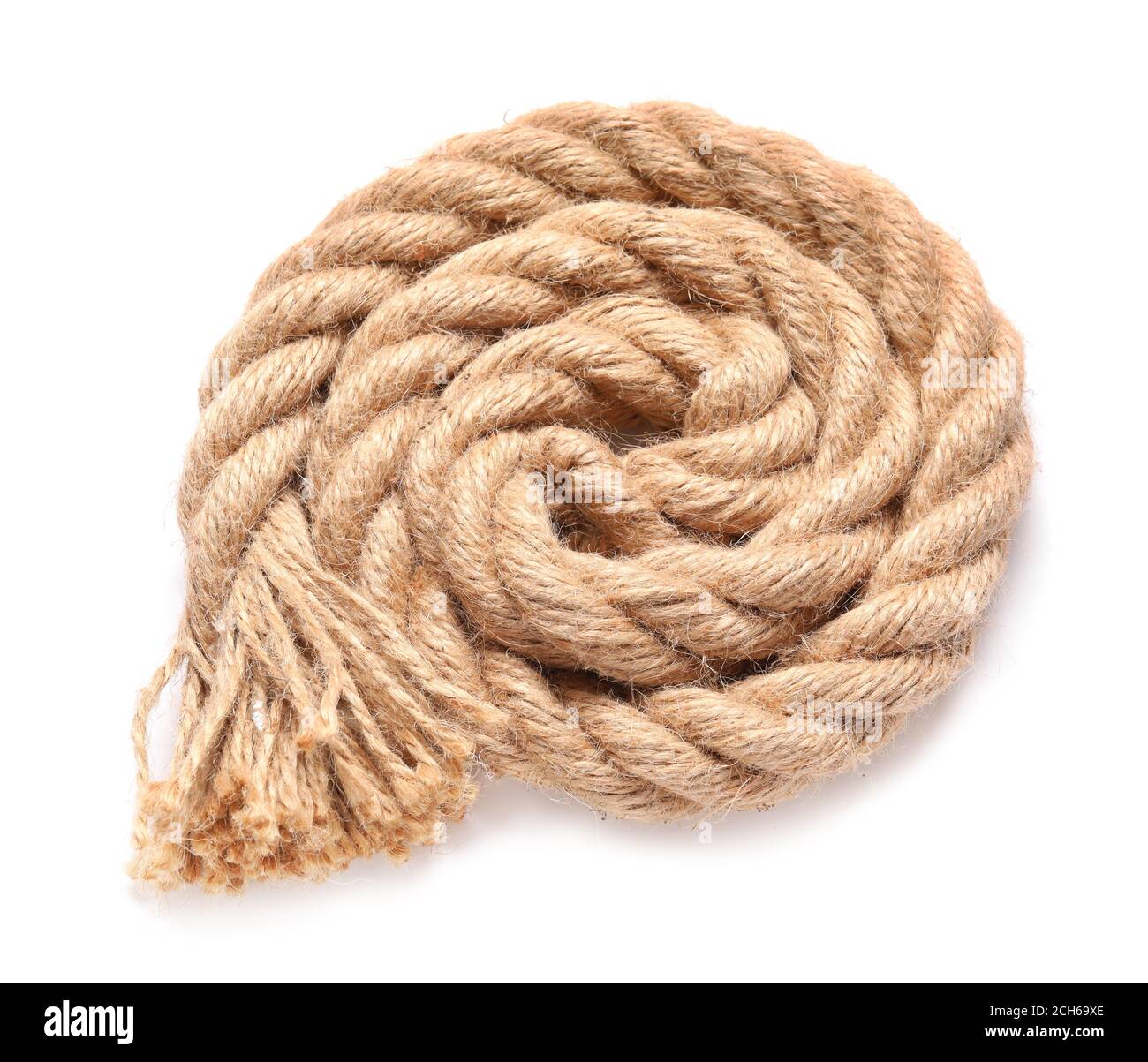 Long rope on white background Stock Photo - Alamy