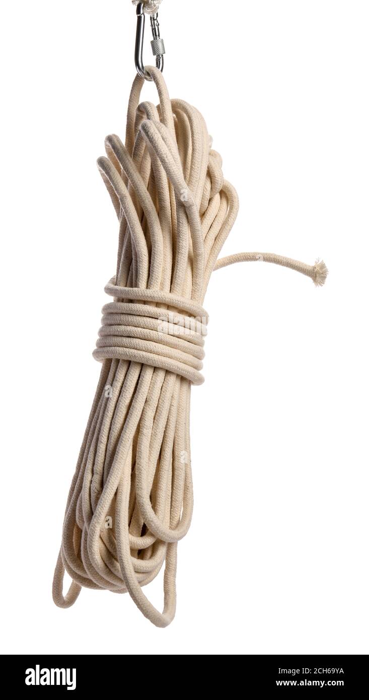 Rope hanging on lobster clasp against white background Stock Photo Alamy