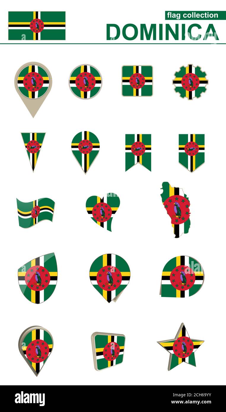 Dominica Flag Collection. Big set for design. Vector Illustration. Stock Vector