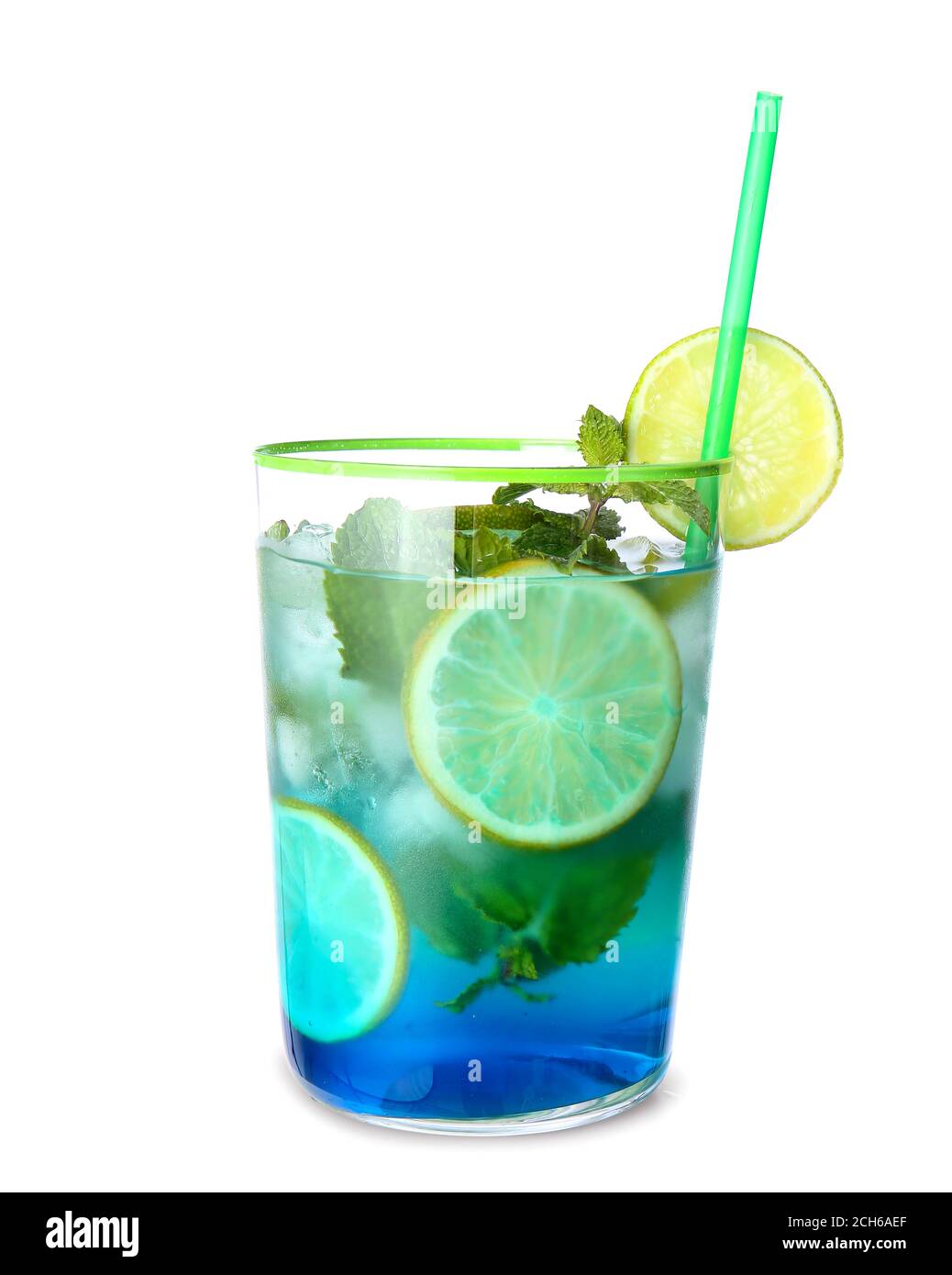 Mojito Cocktail in Glass Jars on Blue Water Background. Copy Space. Stock  Photo by annapustynnikova