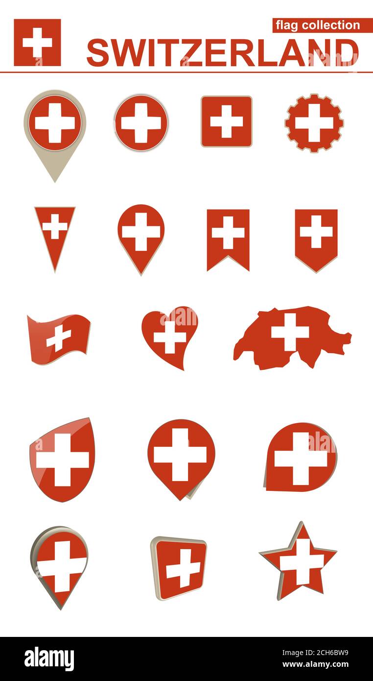 Switzerland Flag Collection. Big set for design. Vector Illustration. Stock Vector