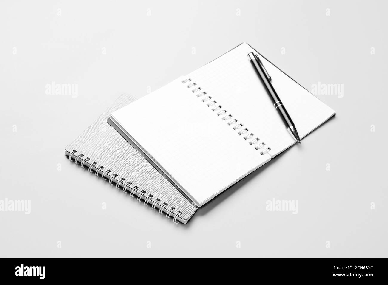 Notebooks and pen on light background Stock Photo