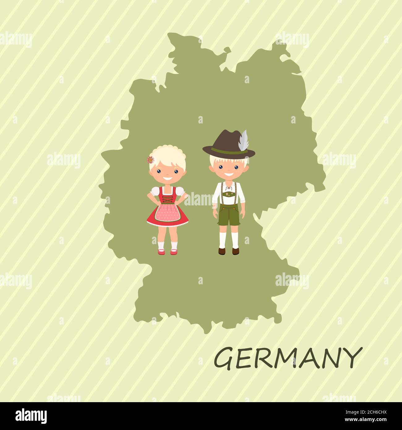 Germany map print with people in national costumes. Canvas Poster for wall decor. Vector illustration Stock Photo
