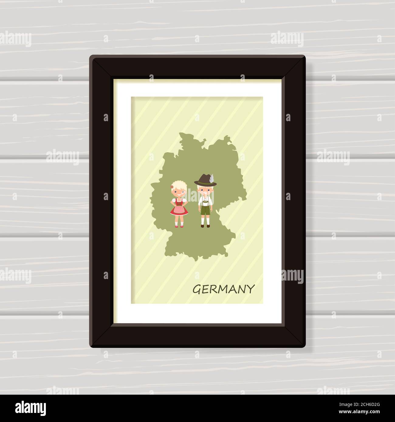Germany poster with people in national costume.Wall art. Framed map for wall decor. Vector illustration Stock Photo