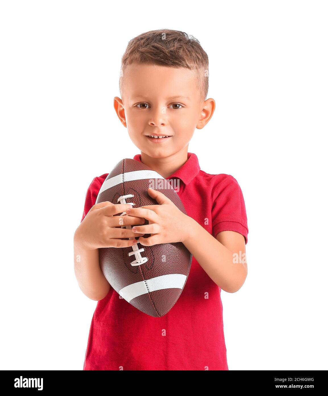 Little boy with rugby ball on white background Stock Photo Alamy