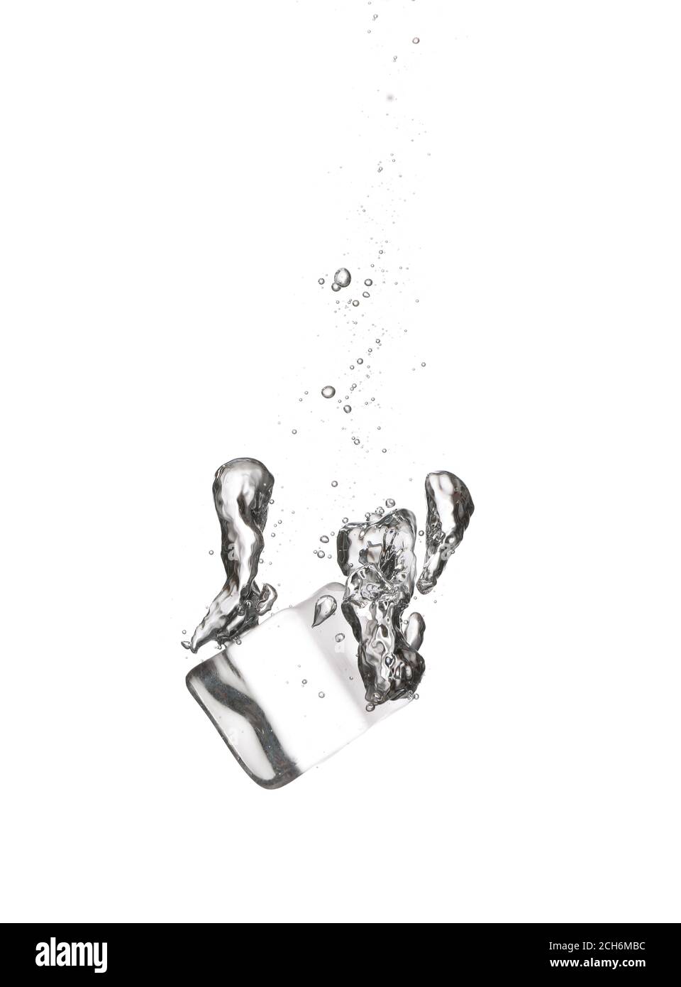 Falling of ice cube into water on white background Stock Photo - Alamy