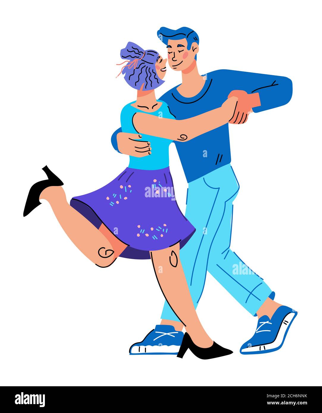 Isolated cute couple dancer characters dancing to salsa music