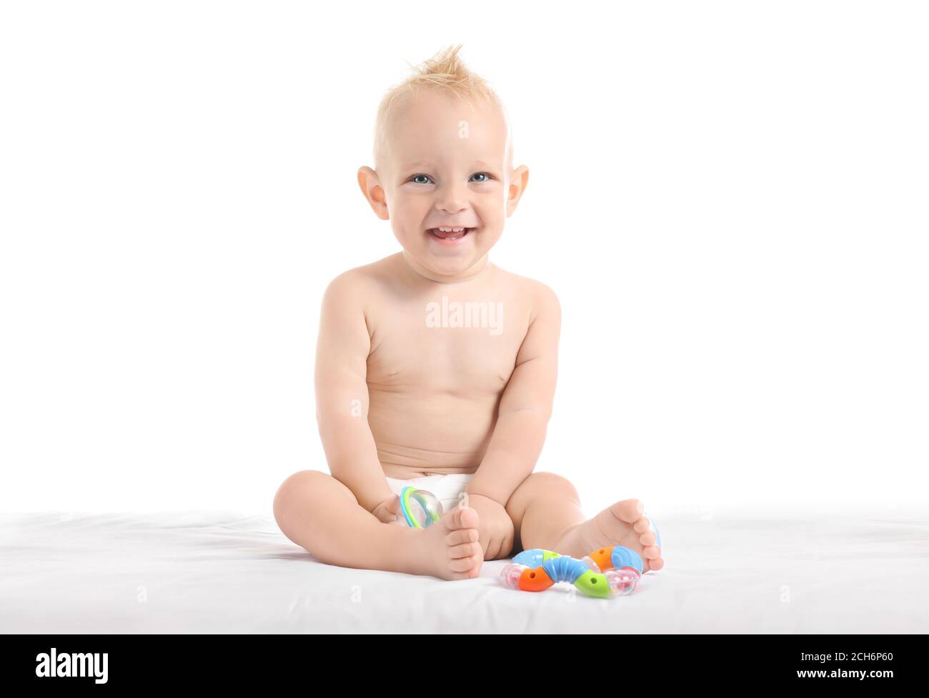 Portrait of cute little baby on white background Stock Photo - Alamy