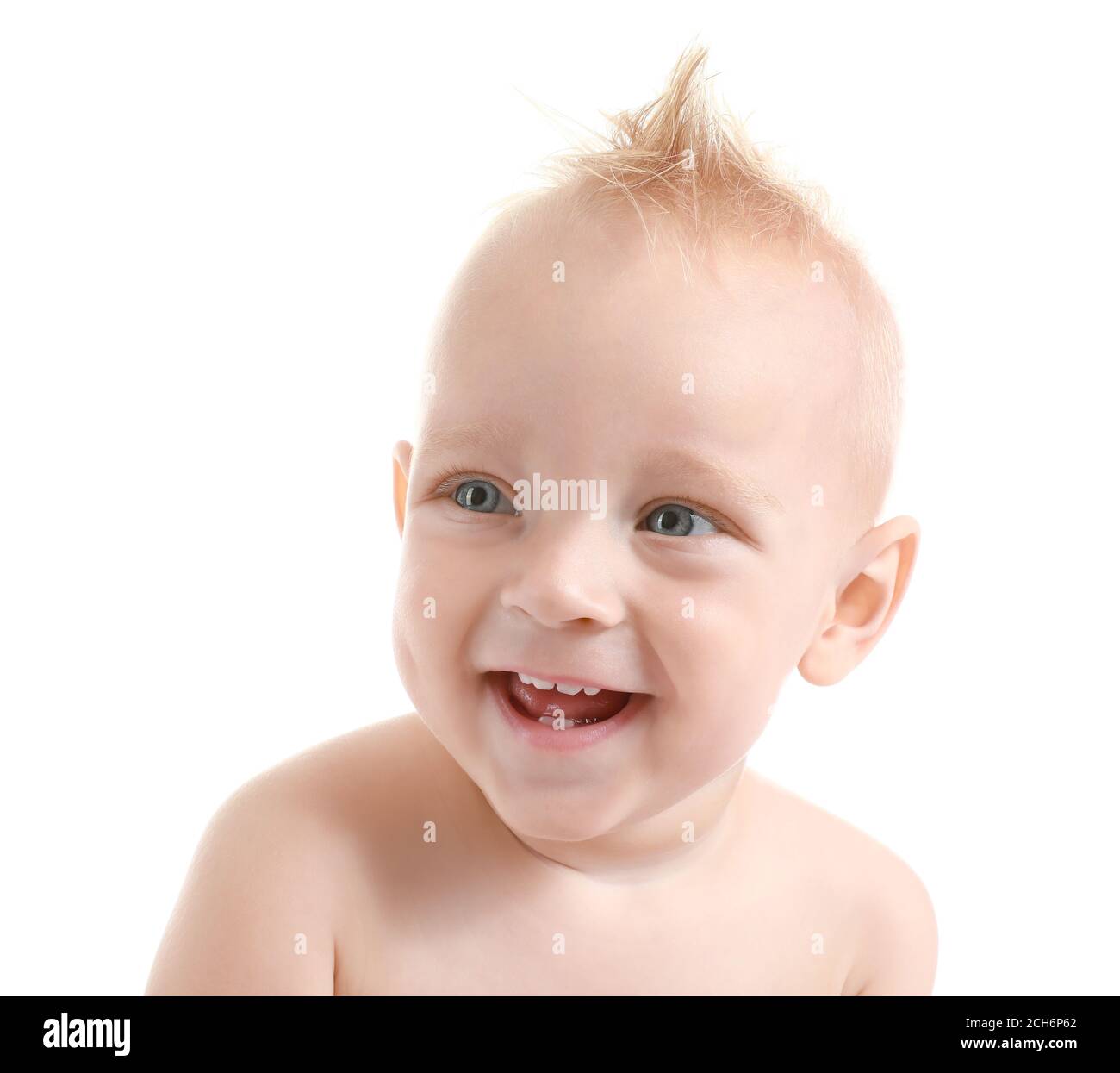 Portrait of cute little baby on white background Stock Photo - Alamy