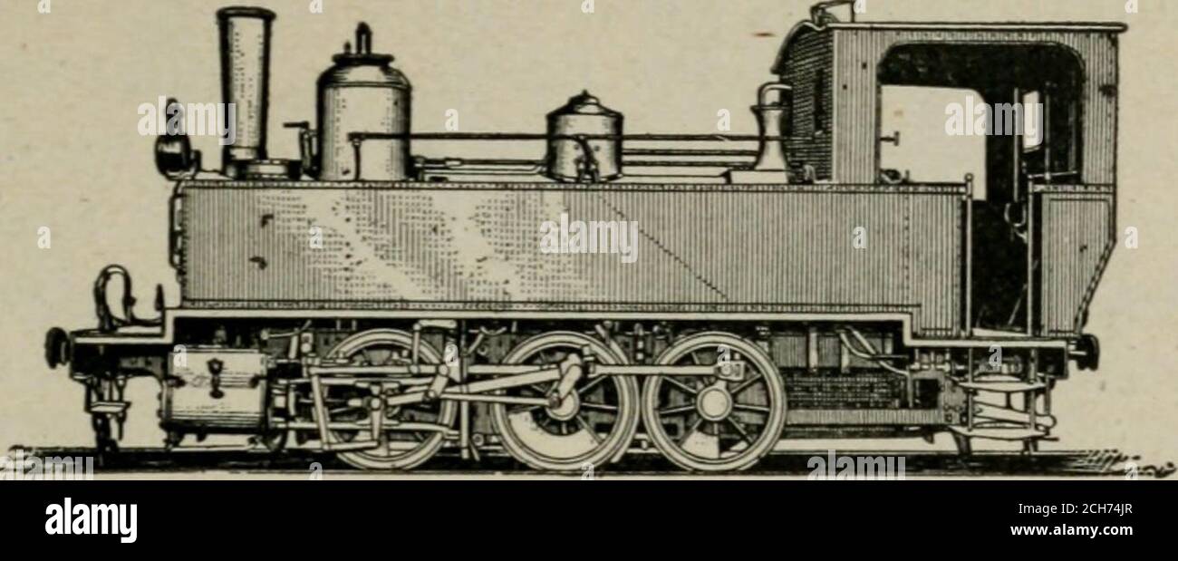 . Revised and enlarged ed. of the science of railways . Locomotive ami Tender Combined. Berlin-IIainhurg Railroad. Diameter ofcylinders, 16.53 inches: stroke, 24.0:2 inches; diameter of driving wheels, 62.68inches; weight of locomotive, 70,765 pounds; water capacity, 1,188.78 gallons;coal capacity. 2,712 pounds. will be for the industries of the world, and thegreater the number of comforts that will bebrought within the reach of mankind. The manufactories of locomotives and cars mthe great commercial countries of the world arethe outgrowth of natural causes—represent, infact, an evolution co-e Stock Photo