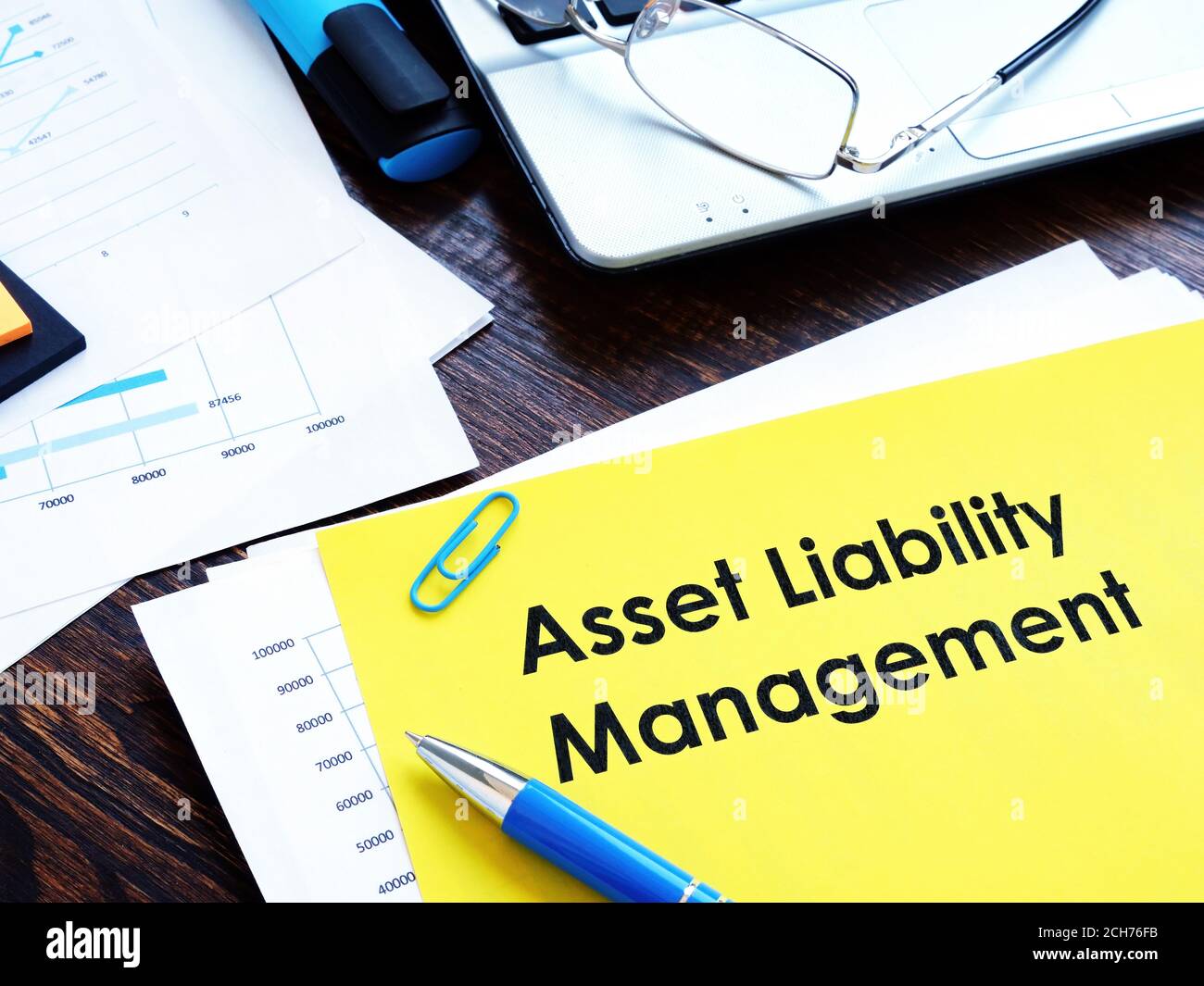 Asset liability management ALM report and papers. Stock Photo