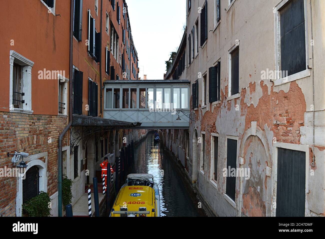 Venice, Italy 02 12 2017: venetian ambulace boat on canal unique transport emergency Stock Photo