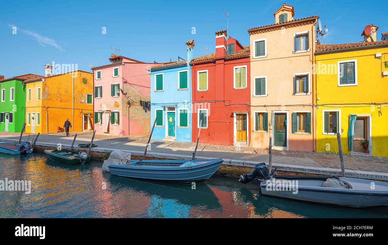 The colourful houses of Burano, Italy Stock Photo