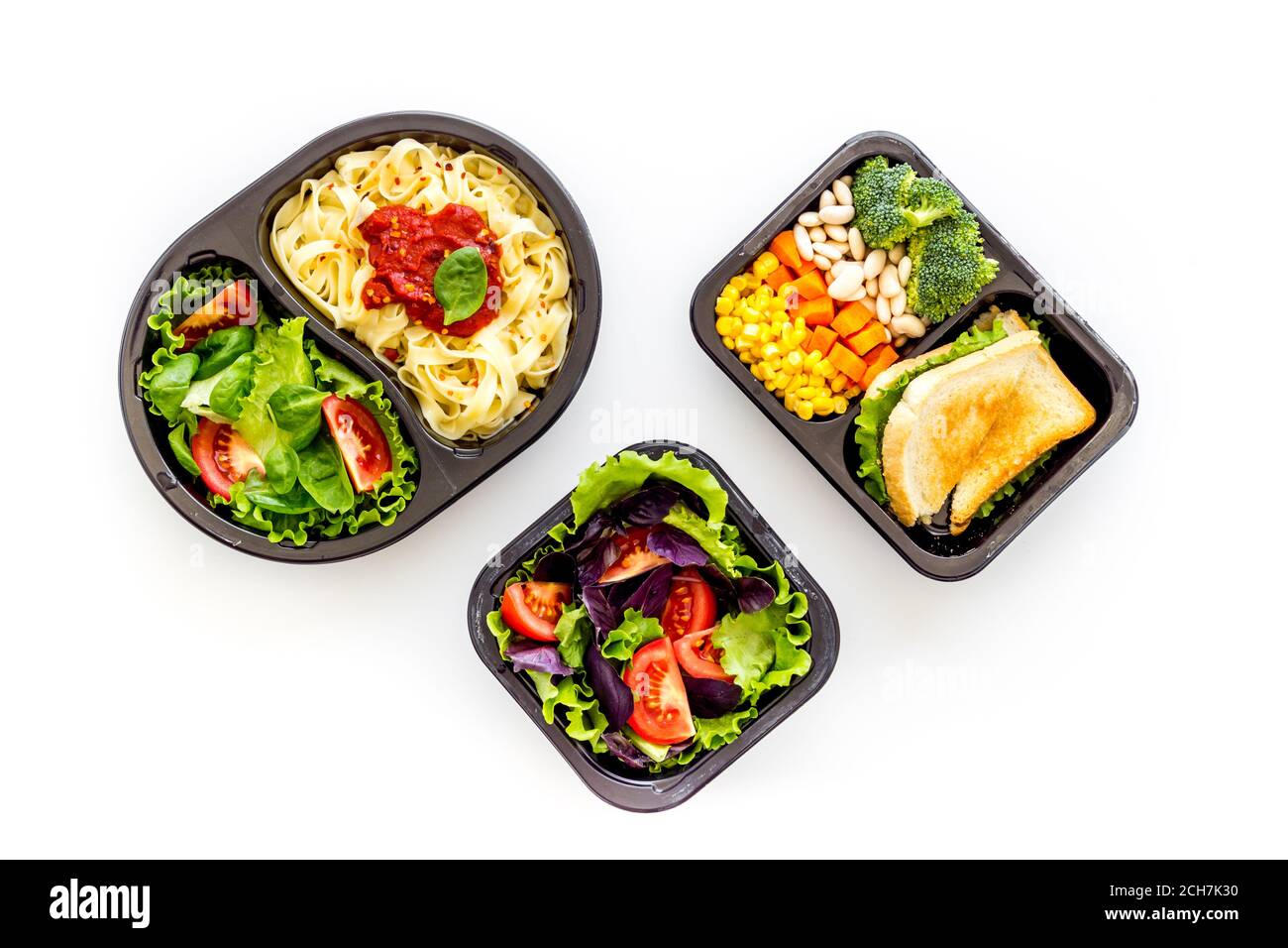 Restaurant food delivery, lunch boxes for daily nutrition, top view