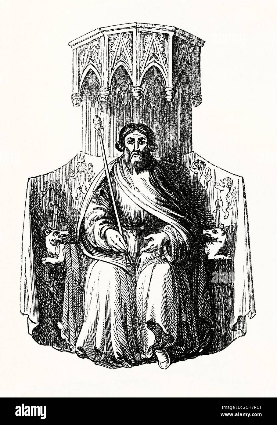 An old engraving of Owen Glendower (Owain ab Gruffydd, lord of Glyndyfrdwy, Owain Glyndŵr or Glyn Dŵr, c. 1359–c. 1415). He was a Welsh leader in the war of independence aimed at ending English rule in Wales. He was the last native Welshman to be Prince of Wales. In 1400 Glyndŵr began the Welsh Revolt against the rule of Henry IV. The uprising was initially successful and large areas of Wales were controlled. The uprising was eventually suppressed by the English. Glyndŵr avoided capture. With his death Owain acquired folk hero status and is often regarded as the father of Welsh nationalism. Stock Photo