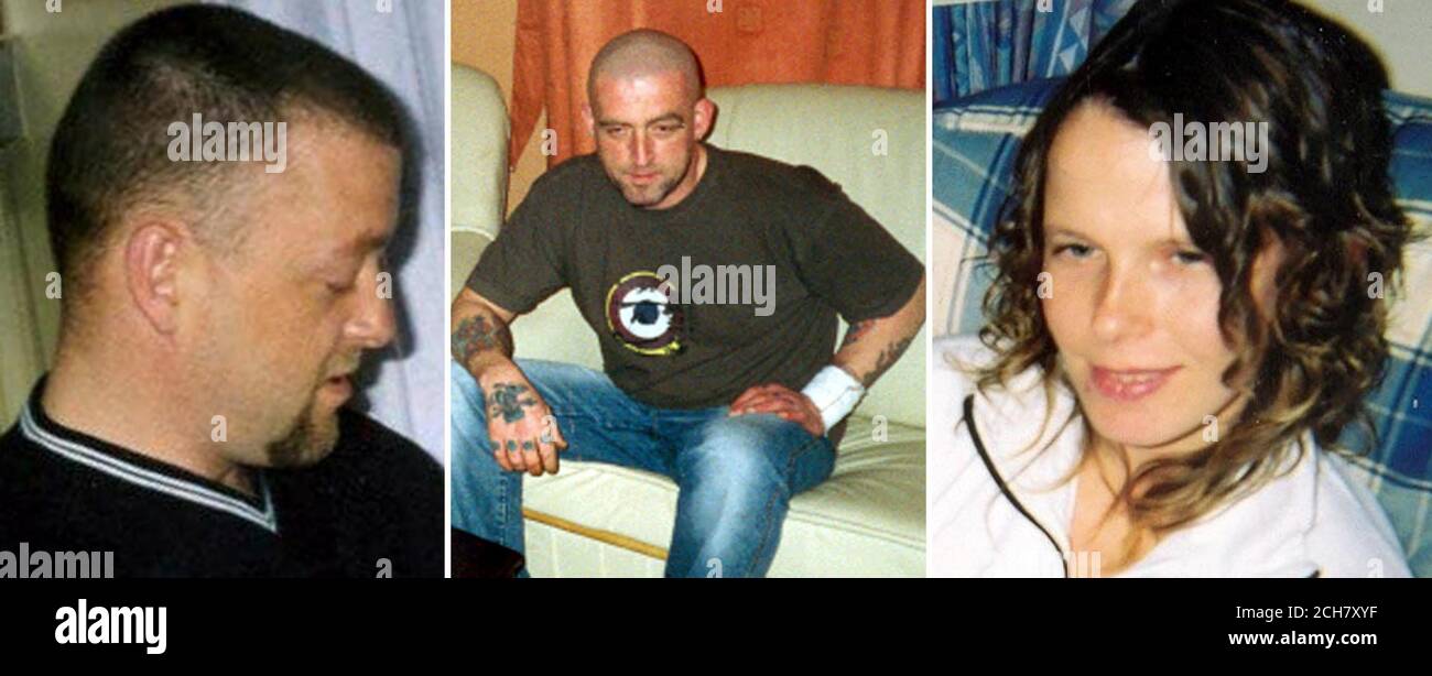 From left: Martin Connop, William John Gibbings and Emma Proctor, who were killed April 2004 when they were hit by a car while walking along Five Locks Road in Pontnewydd, Cwmbran. 01/10/04: Jobless Steven Price, 30, was ordered to remain in hospital indefinitely after admitting the manslaughter of the three at Cardiff Crown Court Friday October 1, 2004.  He denied murder, but admitted murder on the grounds of dimished responsibility. Stock Photo