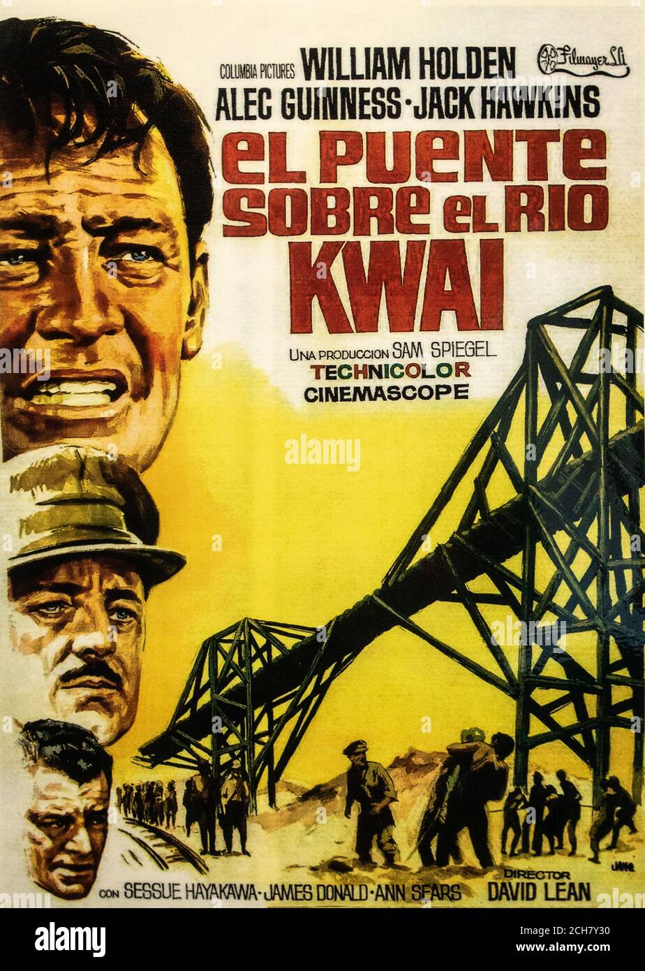 El Puente Sobre el Rio Kwai. Bridge over the River Kwai film poster in Spanish. Stock Photo