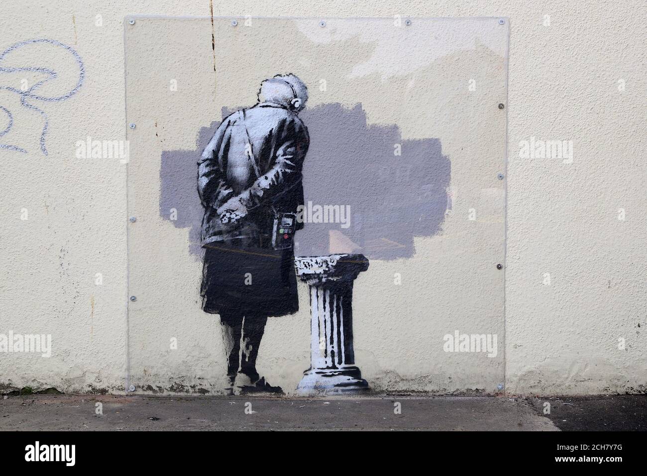 The mural called Art Buff created by street artist Banksy which appeared in  Folkestone, Kent, during last weekend Stock Photo - Alamy
