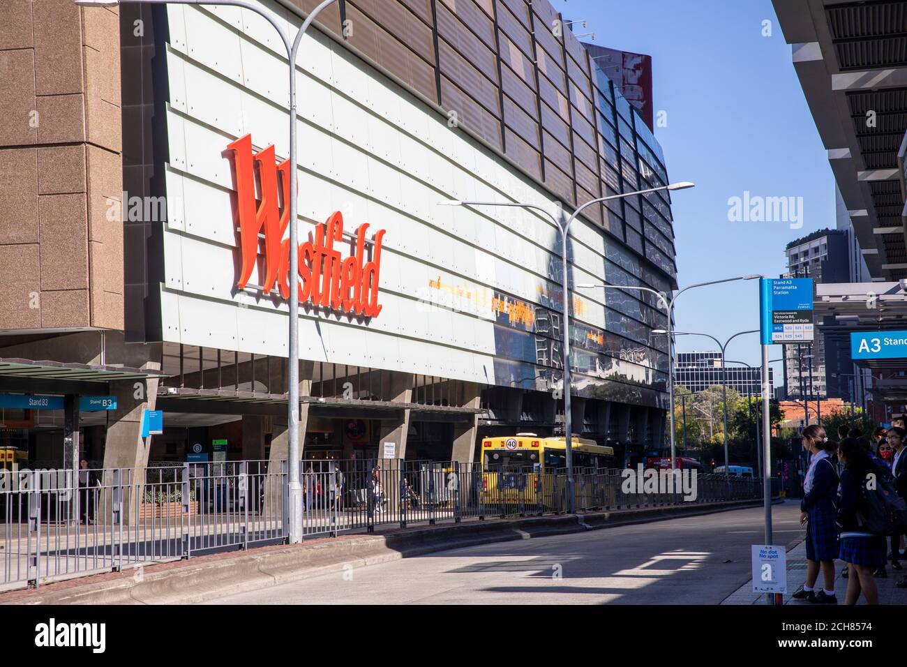 Westfield shopping mall centre in Parramatta opposite the parramatta bus  interchange,Sydney,Australia Stock Photo - Alamy