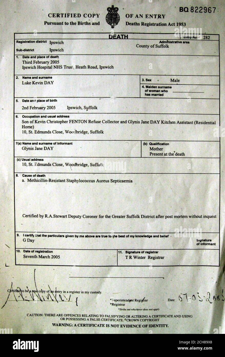 Certificate Of Death High Resolution Stock Photography and Images Intended For Baby Death Certificate Template