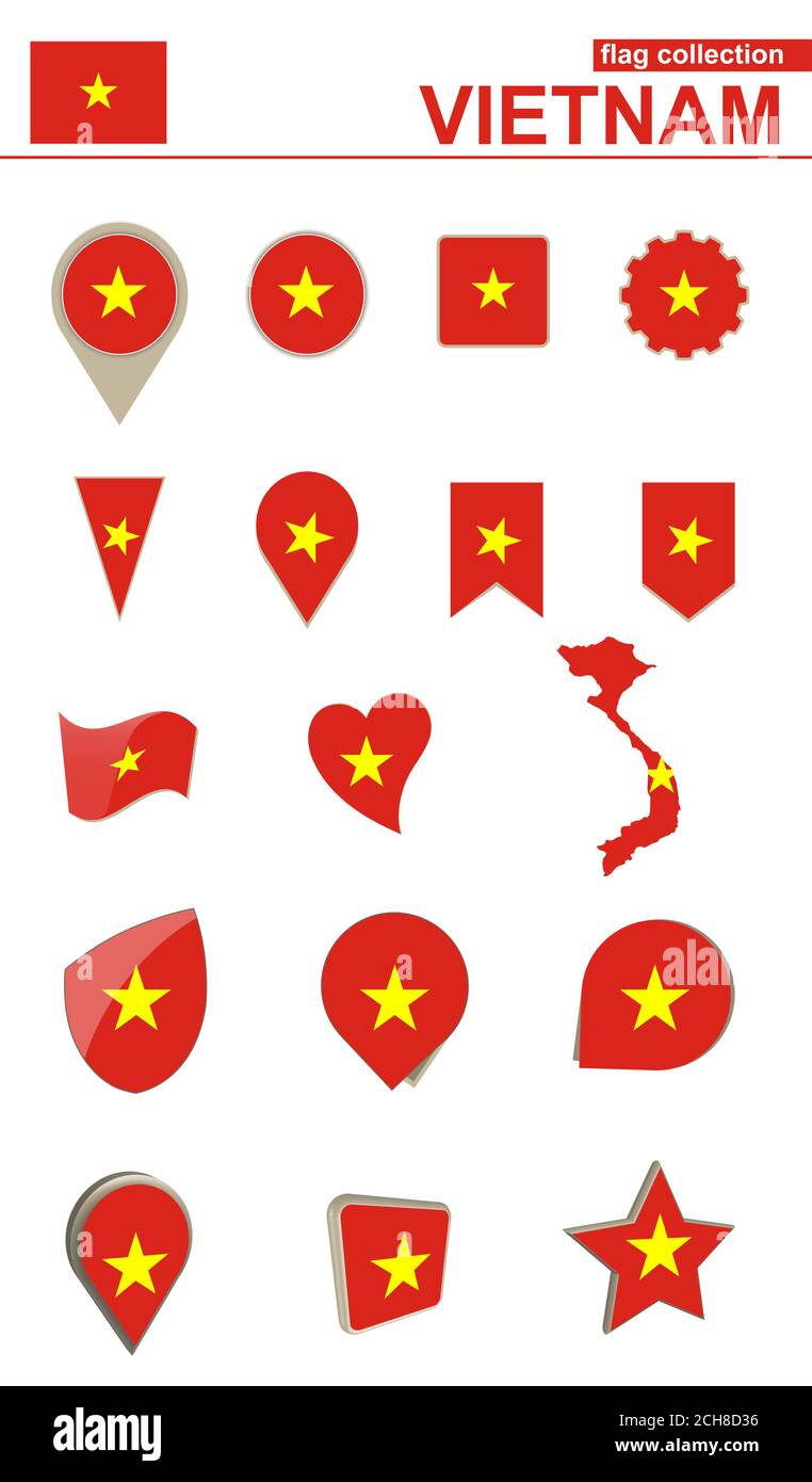 Vietnam Flag Collection. Big set for design. Vector Illustration. Stock Vector