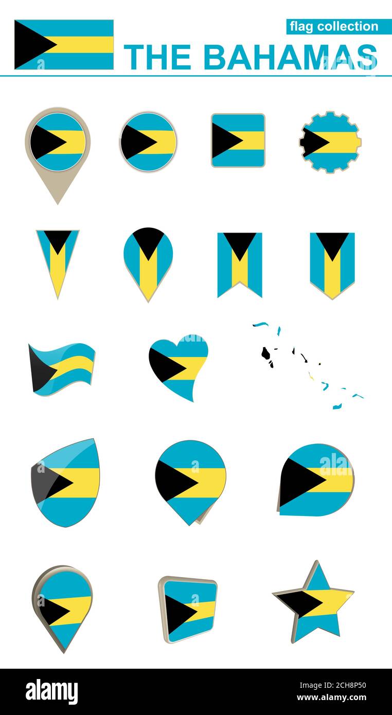 The Bahamas Flag Collection. Big set for design. Vector Illustration. Stock Vector