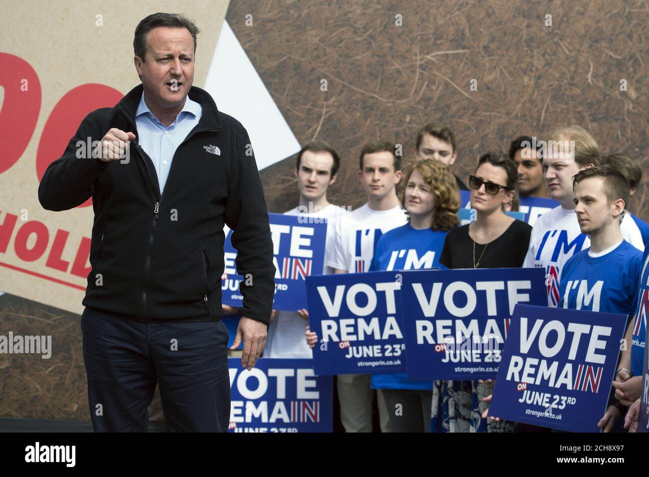 Prime Minister David Cameron delivers a speech at a Remain campaign event in his Witney constituency in Oxfordshire, where he warned that a vote to leave the European Union could tip the British economy back into recession. Stock Photo