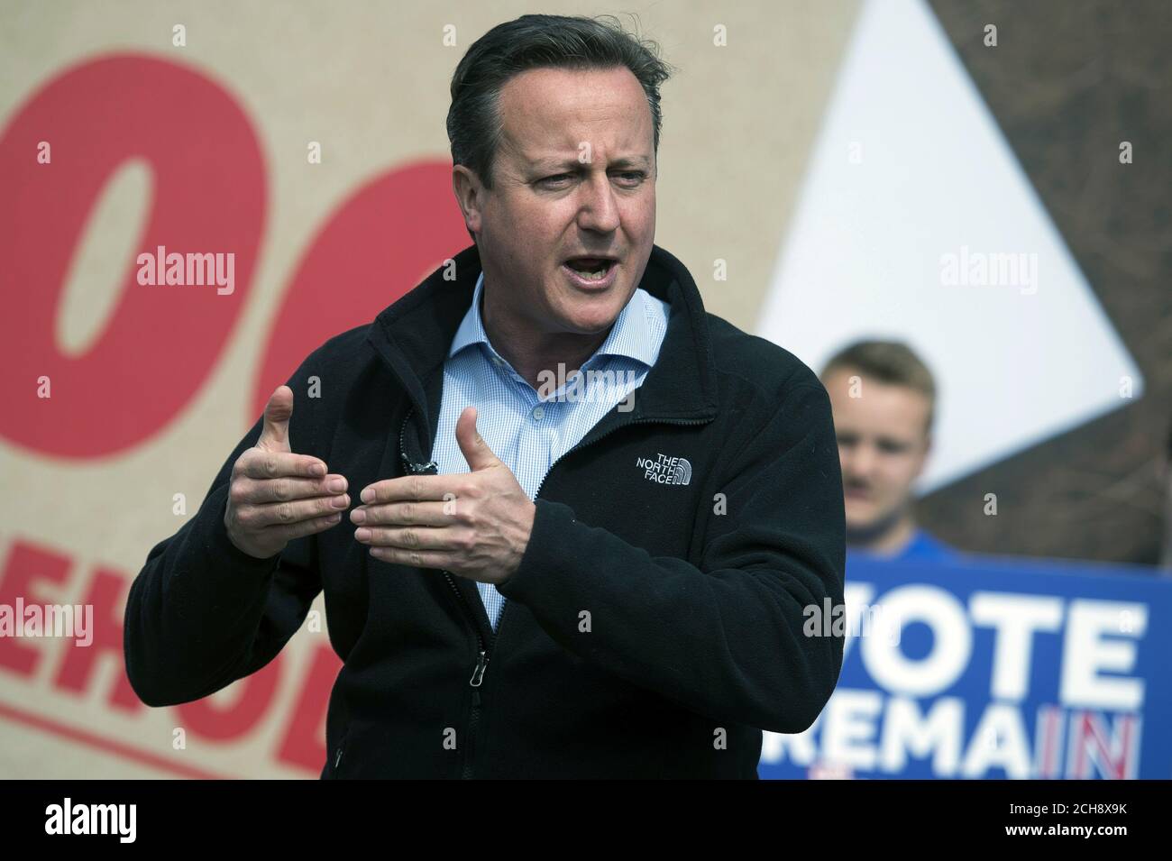 Prime Minister David Cameron delivers a speech at a Remain campaign event in his Witney constituency in Oxfordshire, where he warned that a vote to leave the European Union could tip the British economy back into recession. Stock Photo