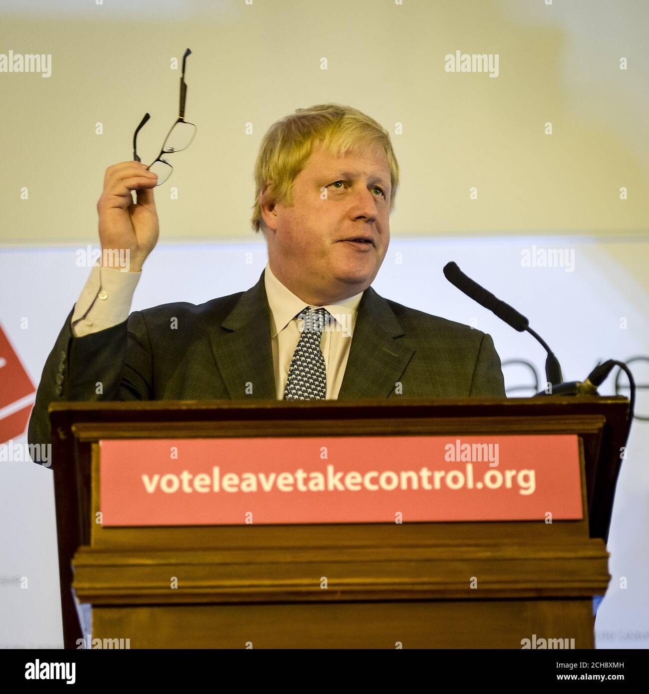 Boris Johnson MP, former Mayor of London and leading Vote Leave campaigner, speaks at Armada House in Bristol as he outlines a positive vision for Brexit. Stock Photo