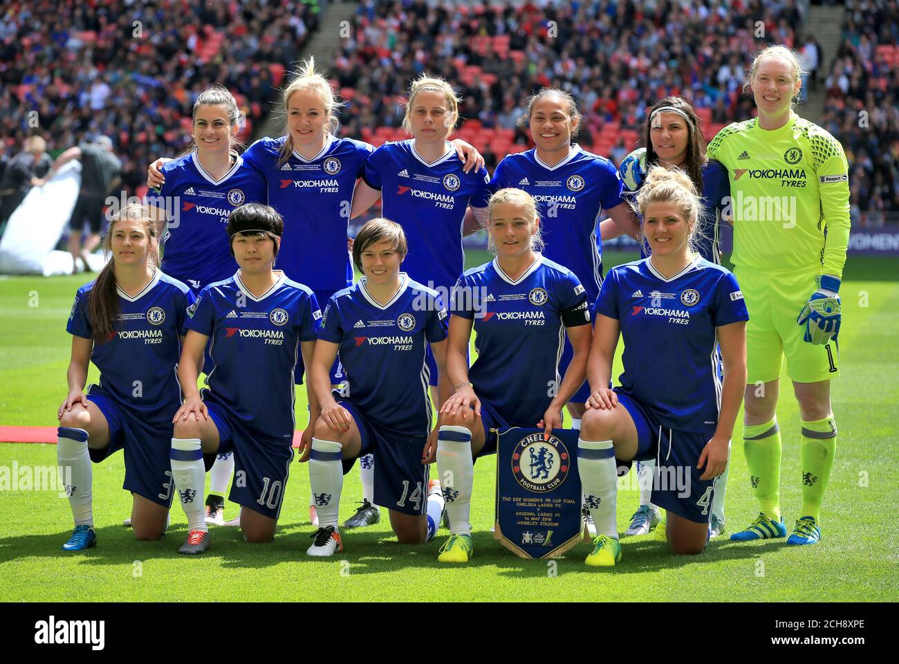 Chelsea Ladies team group before the SSE Women's FA Cup Final at Wembley Stadium, London. Stock Photo