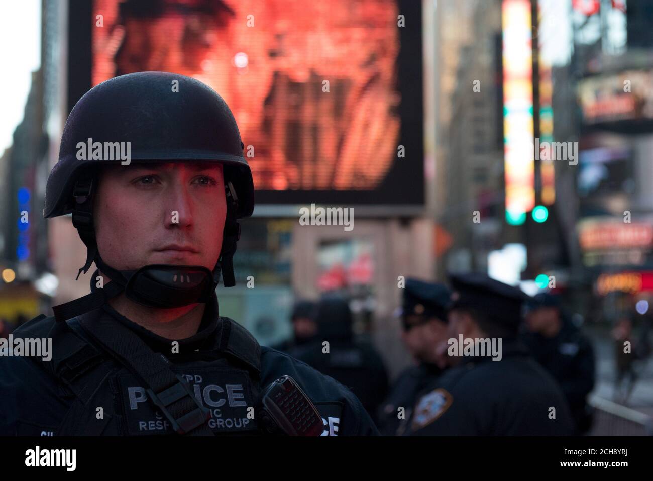 An armed New York City police officer with the special operation