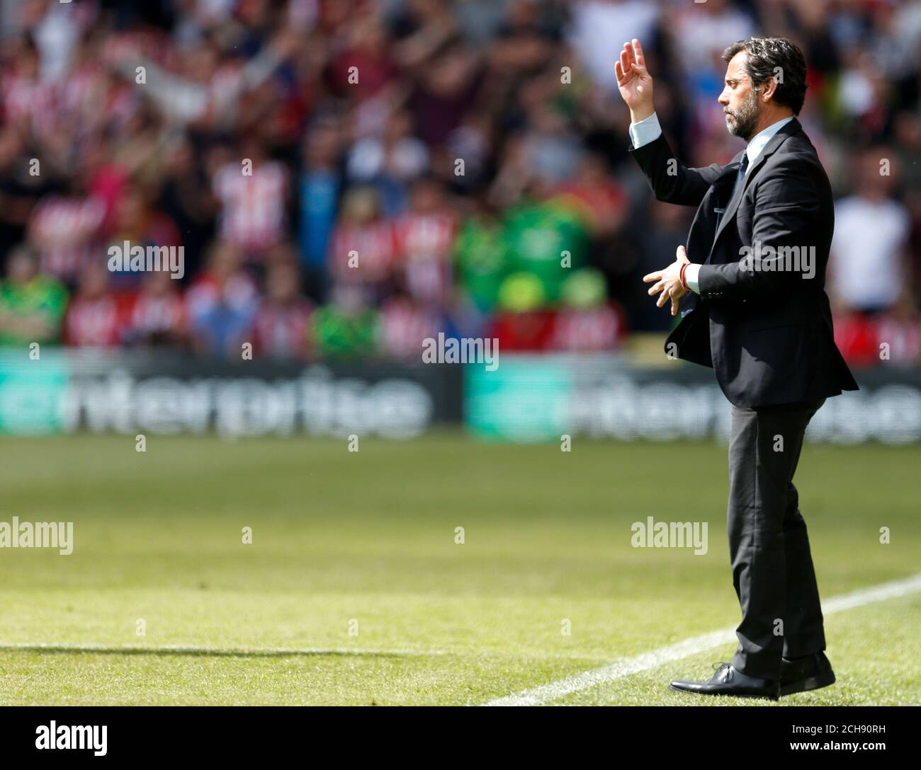 Watford manager Quique Sanchez Flores during the Barclays Premier League match at Vicarage Road, Watford. Stock Photo