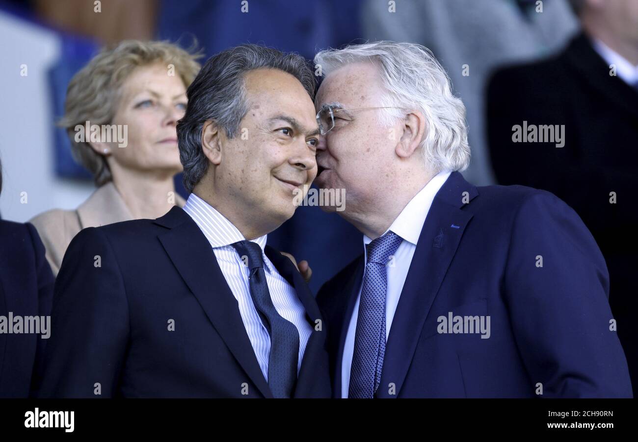 Everton's new owner Farhad Moshiri, left and Bill Kenwright before the Barclays Premier League match at Goodison Park, Liverpool. Stock Photo