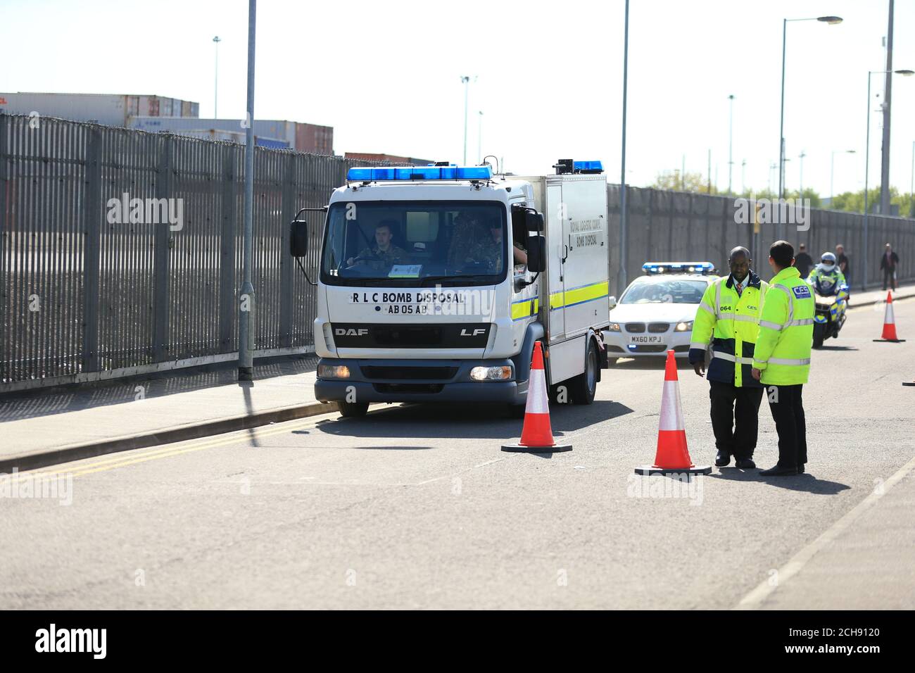 A Bomb Disposal Vehicle Outside Of Old Trafford After Today S Final Match Of The Season Was Abandoned Stock Photo Alamy