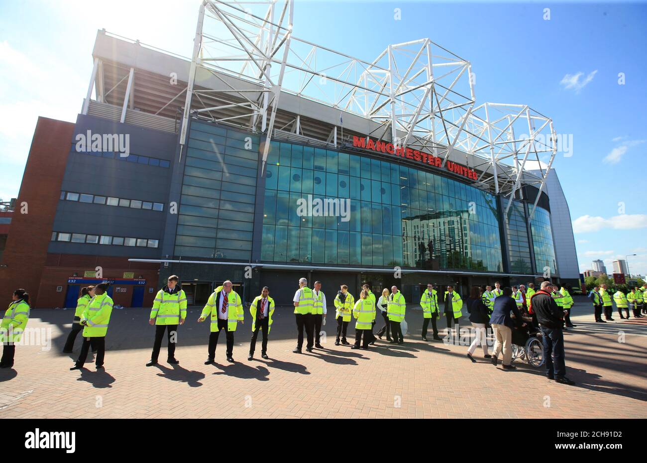 Security cordon around Old Trafford after the game is abandoned during the Barclays Premier League match at Old Trafford, Manchester. Stock Photo