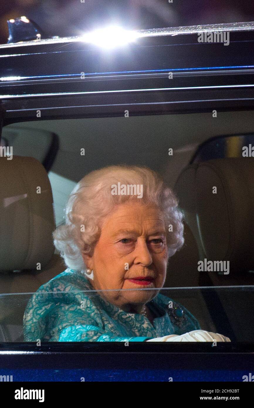 Queen Elizabeth II leaves after the televised celebration of her 90th birthday in the grounds of Windsor Castle in Berkshire. Stock Photo